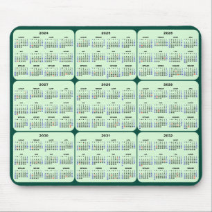 2024 - 2032 Calendar with US Holidays Dark Green Mouse Pad