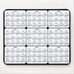 2024 - 2032 Calendar with US Holidays on Black Mouse Pad