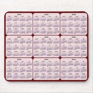 2024 - 2032 Calendar with US Holidays Red Pink Mouse Pad
