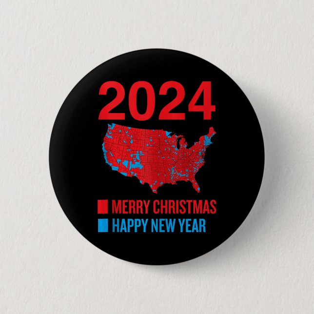 2024 Accurate Election Map Merry Christmas Happy N 6 Cm Round Badge (Front)