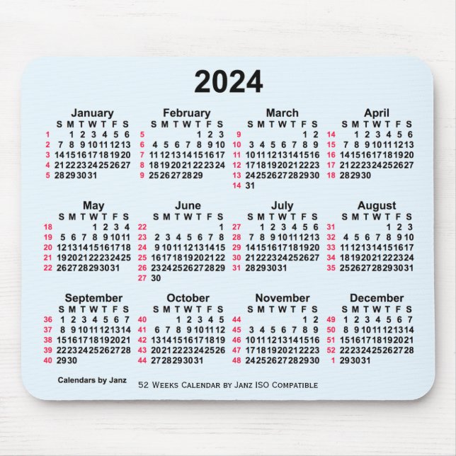 2024 Alice Blue 52 Weeks ISO Calendar by Janz Mouse Pad (Front)