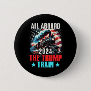 2024 All Aboard The Trump Train Us American Flag 6 Cm Round Badge