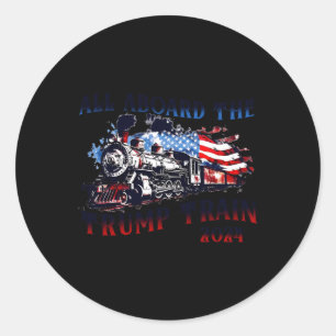 2024 All Aboard The Trump Train Usa American Flag  Classic Round Sticker