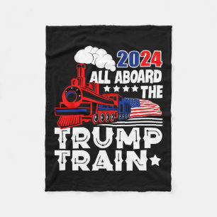 2024 All Aboard The Trump Train Usa American Flag  Fleece Blanket