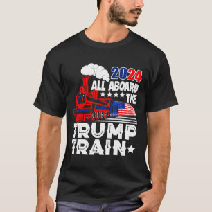 2024 All Aboard The Trump Train Usa American Flag T-Shirt
