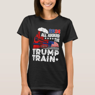 2024 All Aboard The Trump Train Usa American Flag T-Shirt