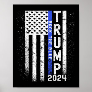 2024 Back The Blue American Flag Blue Line 4th Of Poster