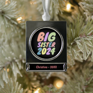 2024 Big Sister Girly Dots Silver Plated Banner Ornament