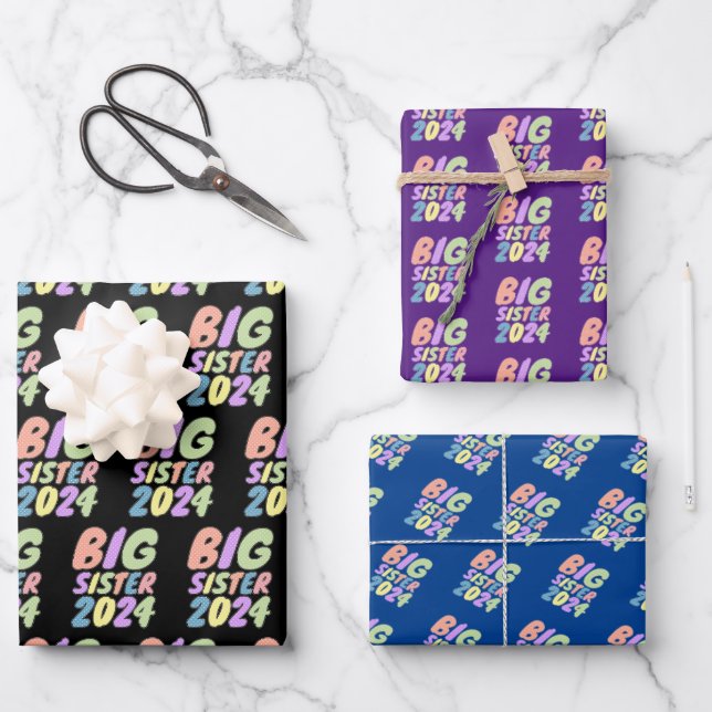 2024 Big Sister Girly Dots Wrapping Paper Sheet (Front)
