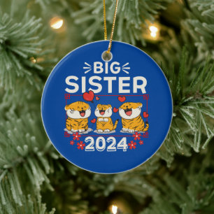 2024 Big Sister Tiger Love Hearts Ceramic Ornament