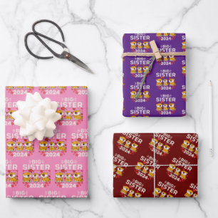 2024 Big Sister Tiger Love Hearts Wrapping Paper Sheet