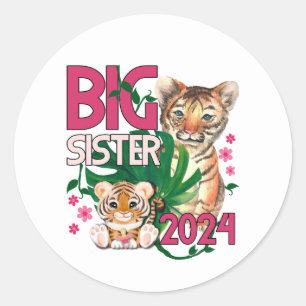 2024 Big Sister - Tropical Jungle Tiger Classic Round Sticker