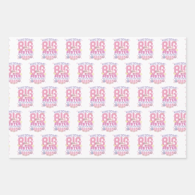 2024 Big Sister Waiting for New Baby Wrapping Paper Sheet (Front)
