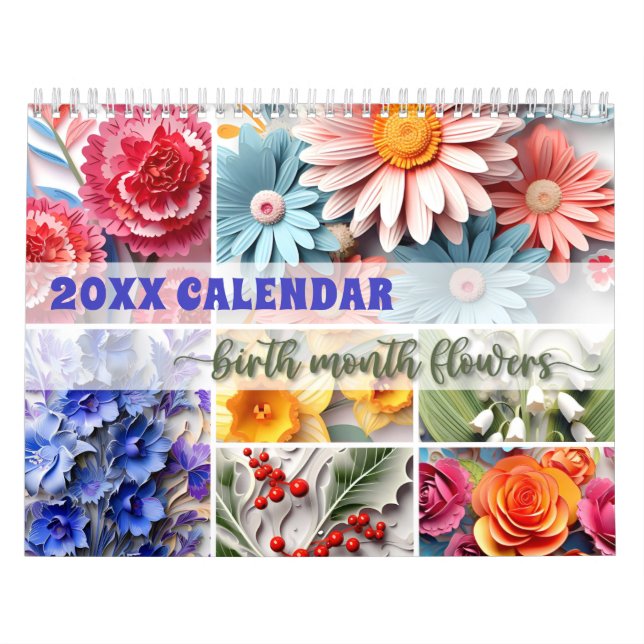 2024 Birth Month Flowers Calendar Paper Art Floral (Cover)