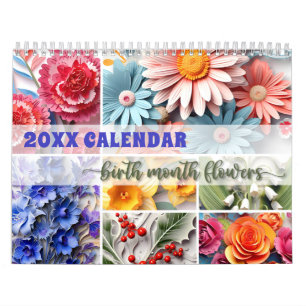 2024 Birth Month Flowers Calendar Paper Art Floral