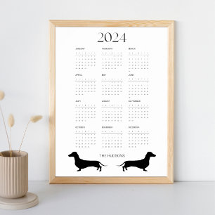 2024 Black and White Dachshund Calendar Poster