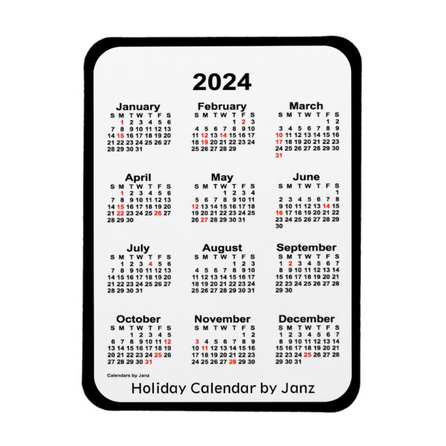 2024 Black Holiday Calendar by Janz Magnet (Vertical)