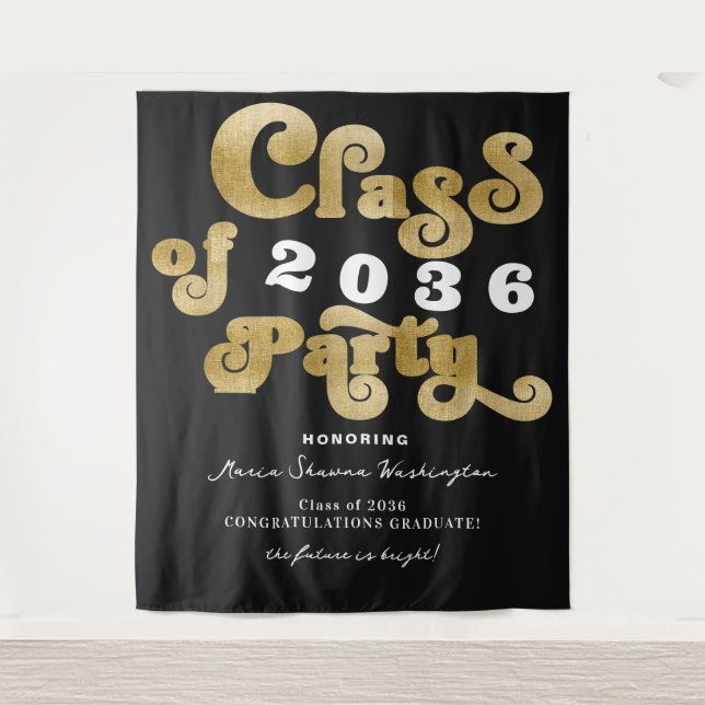 2024 Black Retro Custom Graduation Party Backdrop Tapestry (Front)