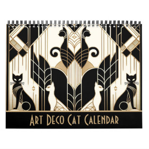 2024 Black White and Gold Art Deco Cat Calendar