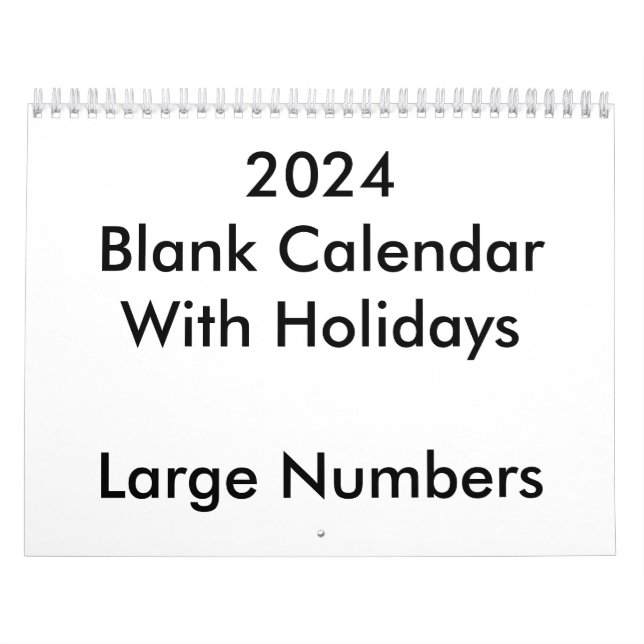 2024 Blank Calendar With Holidays Large Numbers (Cover)