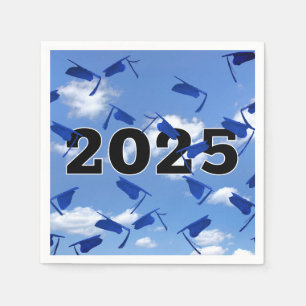2024 Blue Graduation Caps in Sky  Napkin