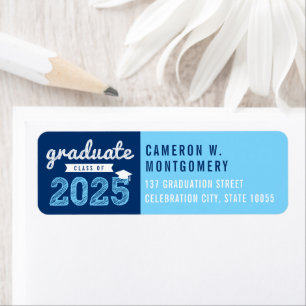 2024 Bold Sketch Modern Blue Graduation Address Return Address Label
