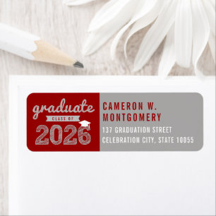 2024 Bold Sketch Modern Red Graduation Address Return Address Label