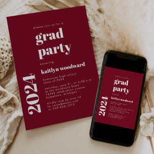 2024 Bold Typography Burgundy Graduation Party Invitation