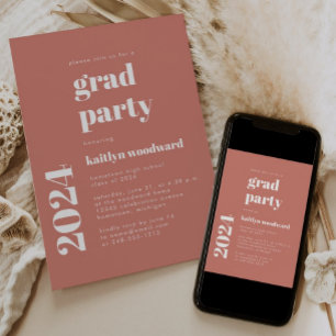 2024 Bold Typography Terracotta Graduation Party Invitation