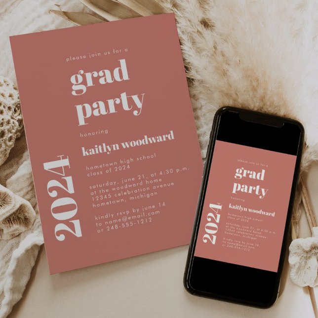 2024 Bold Typography Terracotta Graduation Party Invitation (Creator Uploaded)