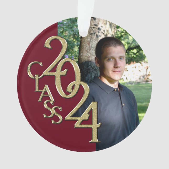 2024 Burgundy and Gold Graduation Photo Ornament (Front)
