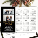 2024 Business 2 Photo Modern Gold Black Calendar Holiday Postcard<br><div class="desc">2024 Calendar Business 2 Photo Gold Glitter Modern Script on Black Holiday postcard. All the texts are pre-arranged for you to personalise easily and quickly with your own details. Wish you all a Happy Holidays and an Amazing New Year! For many other card designs, please visit : (Holiday Cards) https://www.zazzle.com/collections/119095696689680604...</div>