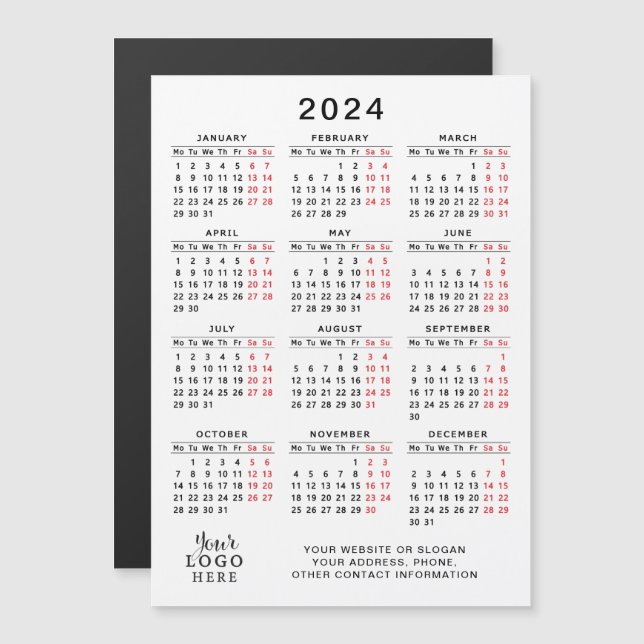 2024 Business Logo Calendar Magnet White Black Red (Front/Back)