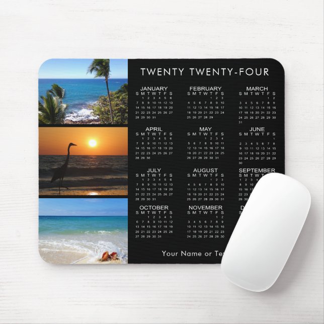 2024 Calendar 3 Photo Personalised Black Mouse Pad (With Mouse)