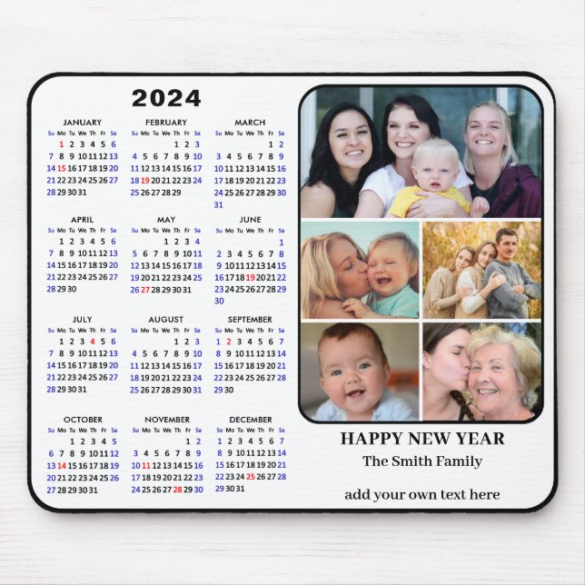2024 Calendar 5 Family Photo US Holidays Simple Mouse Pad (Front)