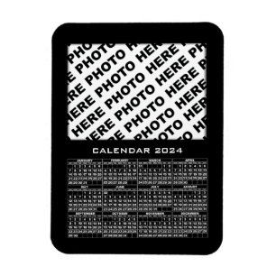 2024 Calendar Add 1 Photos Magnet Black