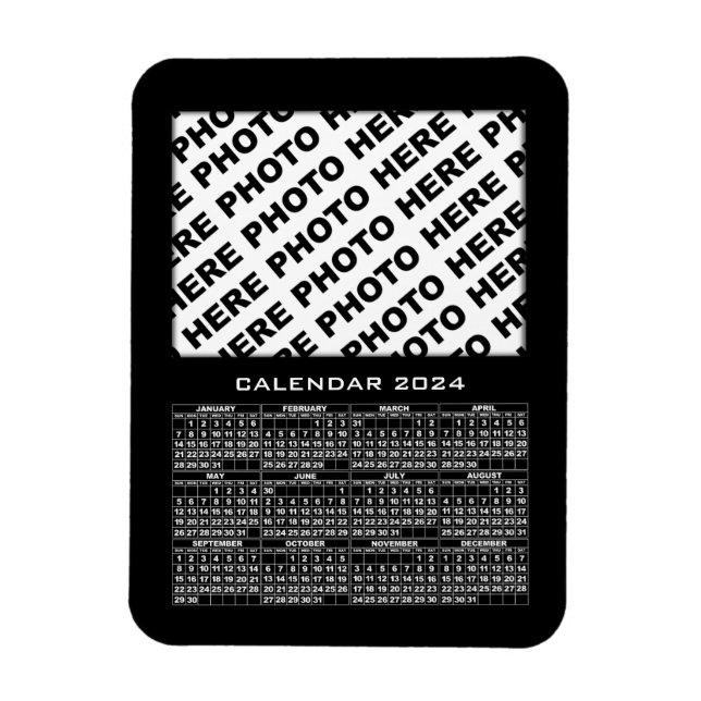 2024 Calendar Add 1 Photos Magnet Black (Vertical)