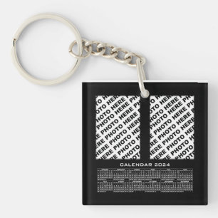 2024 Calendar Add 4 Vertical Photos Keychain