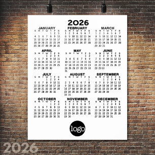 2024 Calendar - Basic Black White Minimal Poster