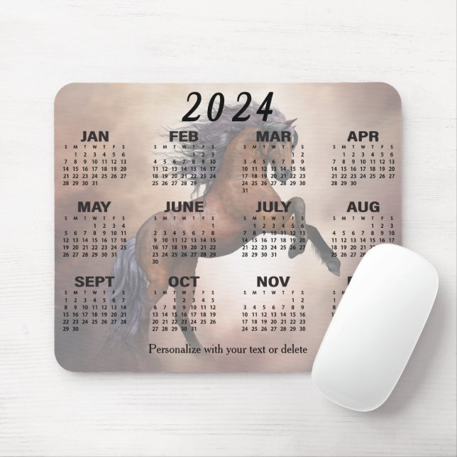2024 Calendar - Beautiful Wild Horse  Mouse Pad (With Mouse)