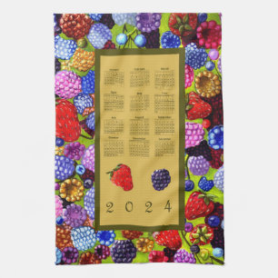 2024 Calendar Berries Border Blackberry Strawberry Tea Towel