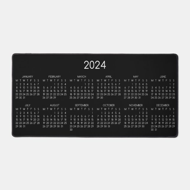 2024 Calendar Black Colour Background Desk Mat (Front)