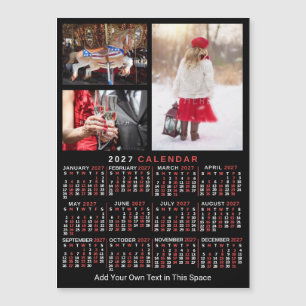 2024 Calendar Black Red Personalised Photo Magnet