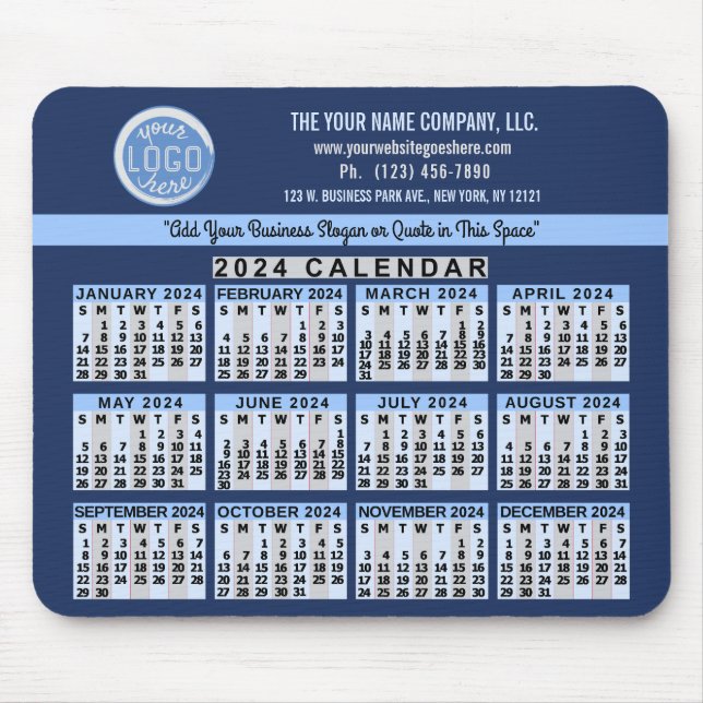 2024 Calendar Blue Easy Custom Business Logo Name Mouse Pad (Front)