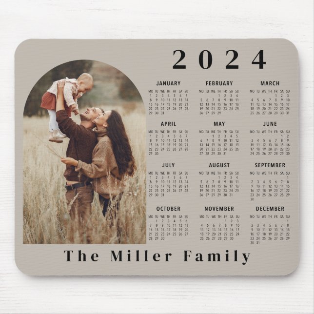 2024 Calendar boho modern 1 photo elegant beige Mouse Pad (Front)