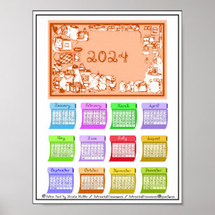 2024 Calendar Bolts Fabric Font Sewing Printable Poster