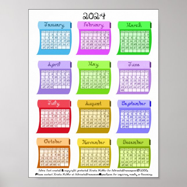 2024 Calendar Bolts Fabrics Fabric Font Characters Poster (Front)