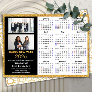 2024 Calendar Business 2 Photo Modern Black Gold Holiday Card