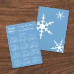 2024 Calendar Business Logo Light Blue Snowflake Holiday Card<br><div class="desc">Wish your customers a Happy New Year with a custom holiday card featuring your business logo, greeting, and company name over a white 2024 calendar on a light blue background on the front. The back features 3 small, medium, and large white snowflakes on a baby blue background. Replace the sample...</div>