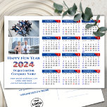 2024 Calendar Business Logo US Patriotic Blue Red Holiday Postcard<br><div class="desc">2024 Calendar Business 2 Photo & Logo US Flag Patriotic Blue Red Holiday Card. All the texts are pre-arranged for you to personalise easily and quickly with your own details. Wish you all a Happy Holidays and an Amazing New Year! For many other card designs, please visit (Holiday Cards) https://www.zazzle.com/collections/119095696689680604...</div>